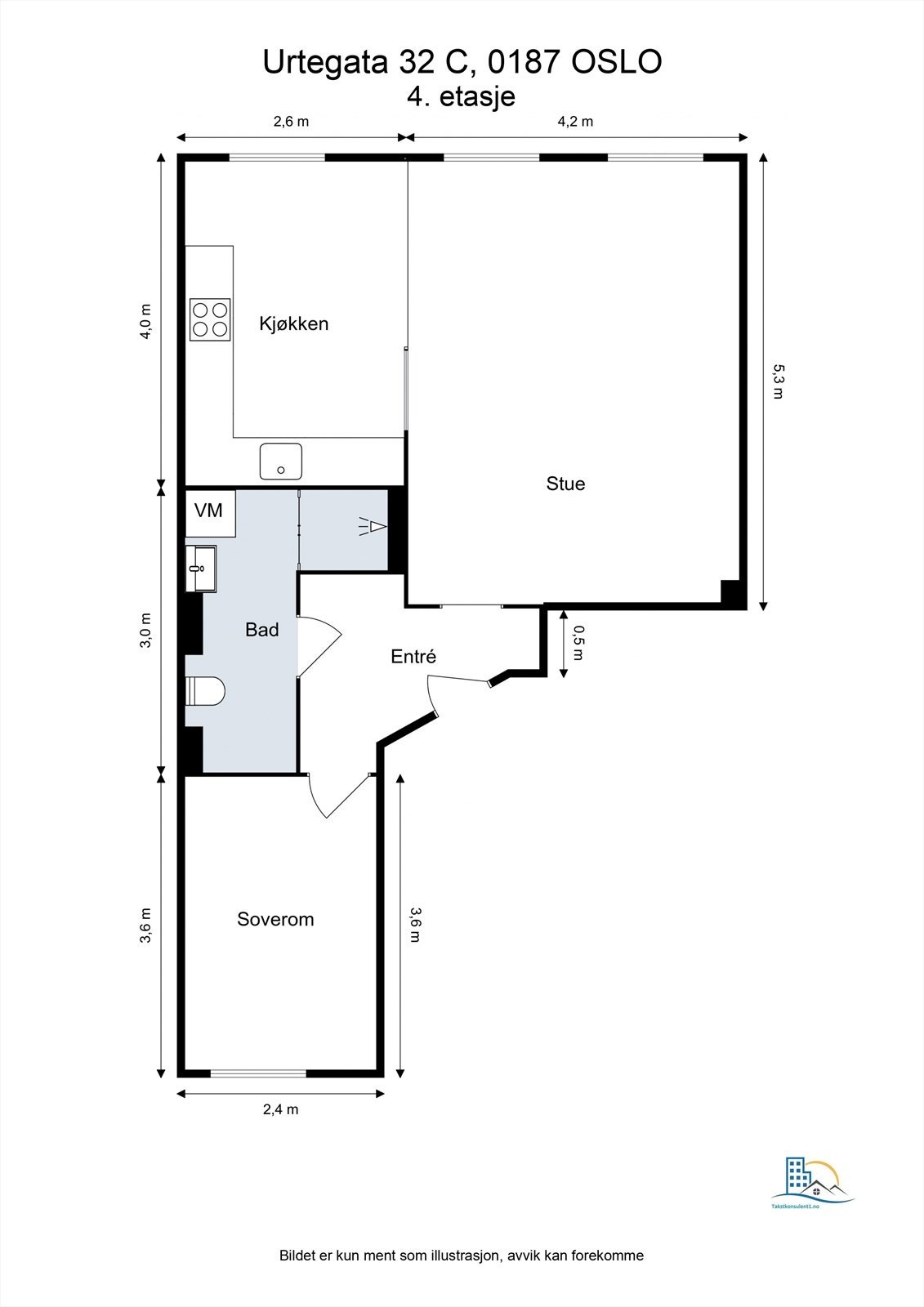 - Plantegning. Leiligheten disponerer en bod på loftet, kjelleren og i trappeoppgangen - Galleribilde