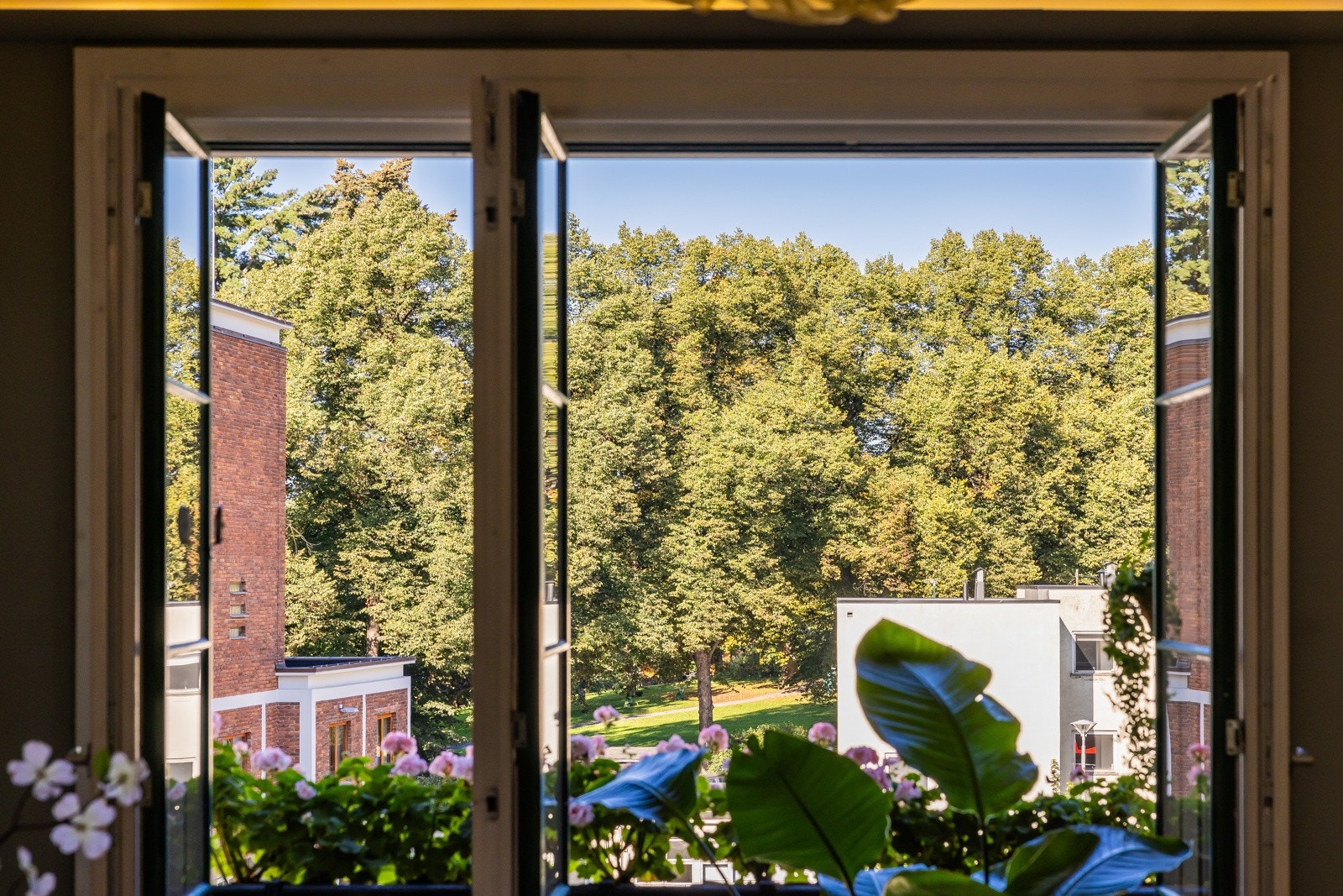 Idyllisk fransk balkong med 3 dører og mulighet for blomsterkasser. Utsyn mot Langaardsparken, som er en skjult perle for soling, avslapping og spaserturer. Galleribilde