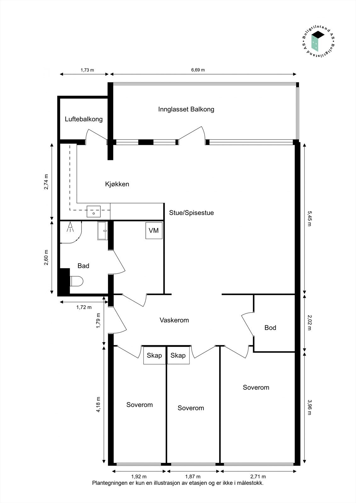 Oppmålt planløsning Galleribilde