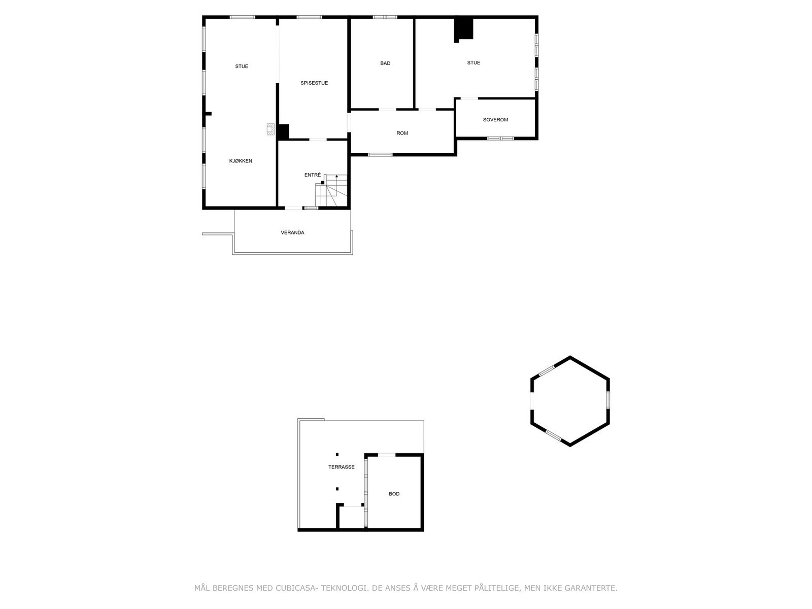 Plantegning 1.etasje, grillhytte og bod. Galleribilde