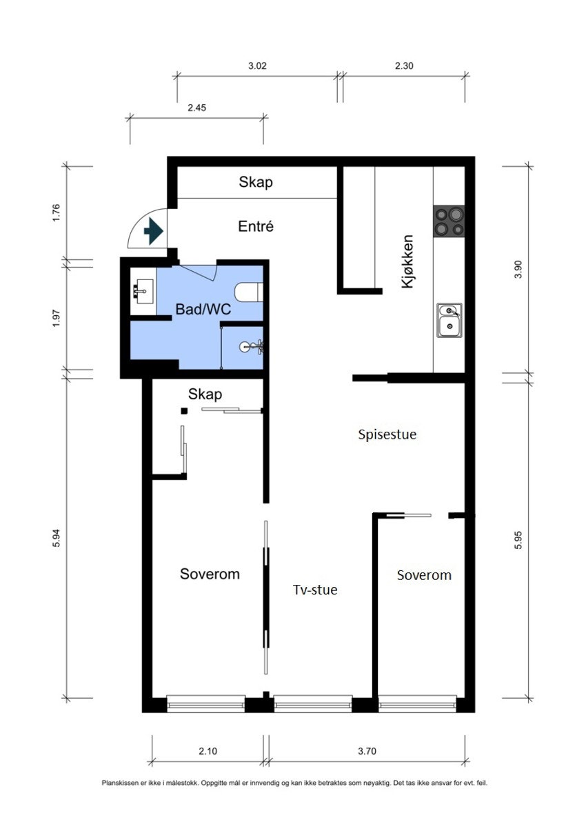 Alternativ planløsning med to soverom. Galleribilde