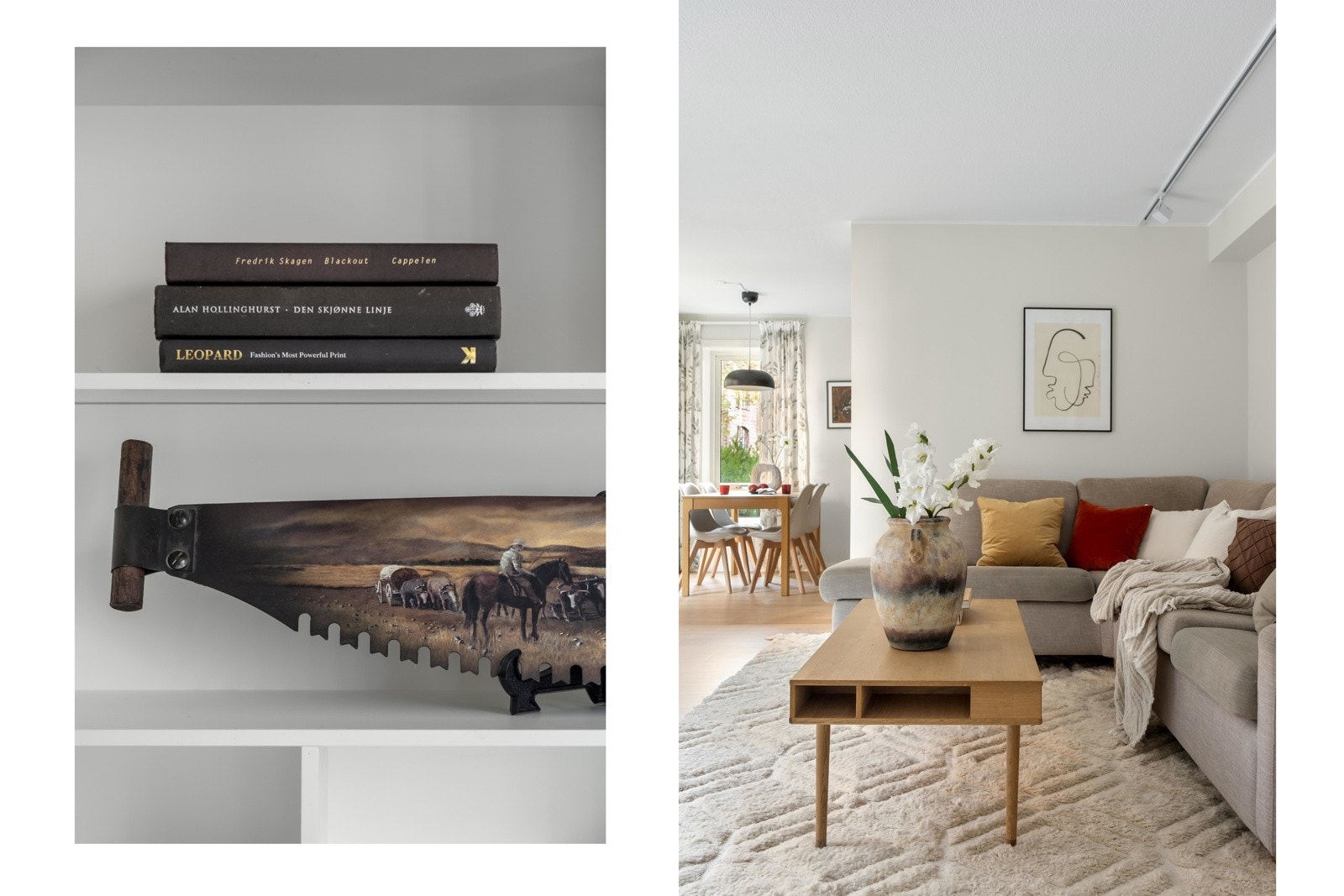 I dag er stuen innredet med en sofagruppe med tilhørende salongbord, tv-benk og lenestol. Galleribilde