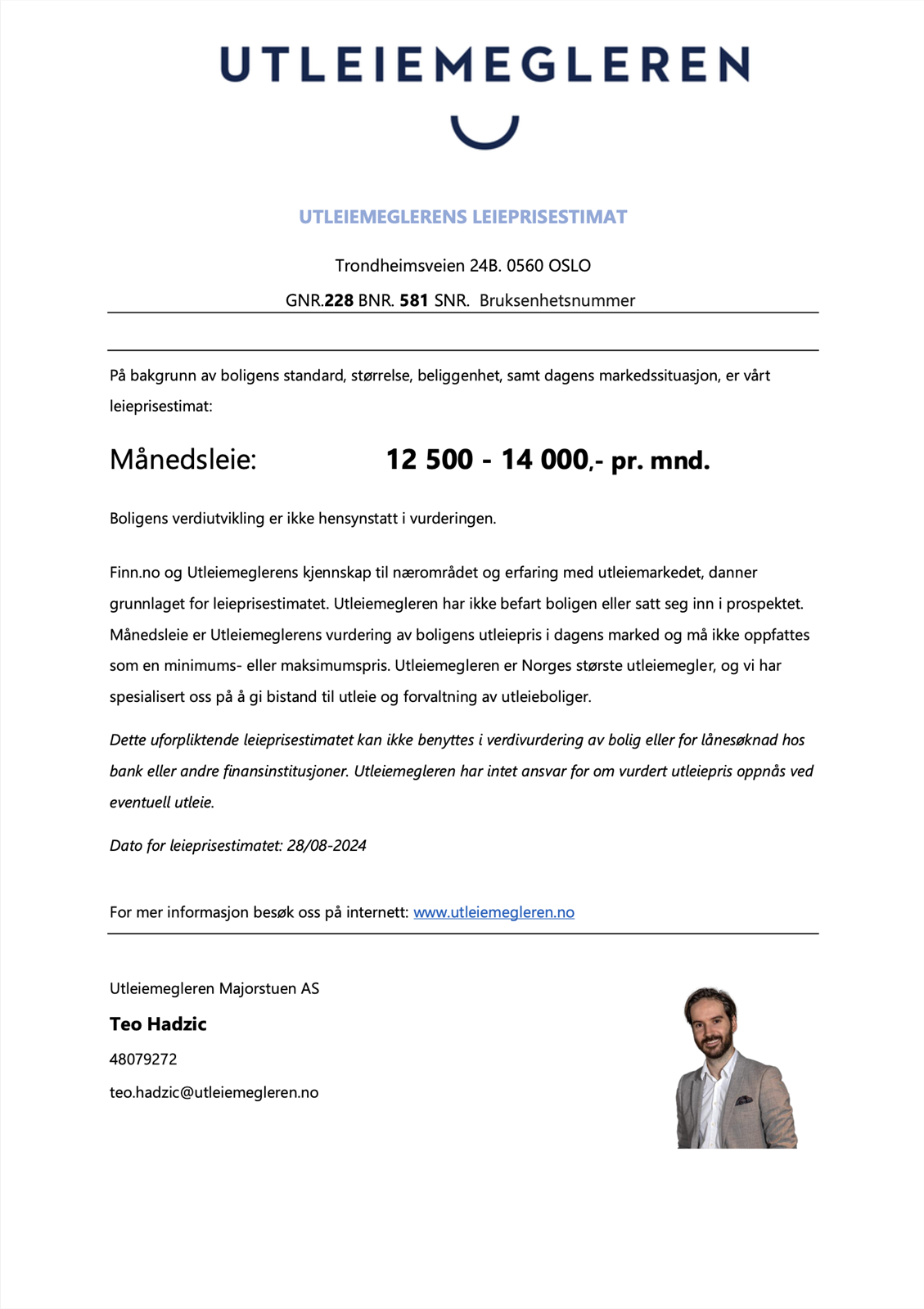 Leieprisestimat for utleie av hybeldelen - Utleiemegleren Galleribilde