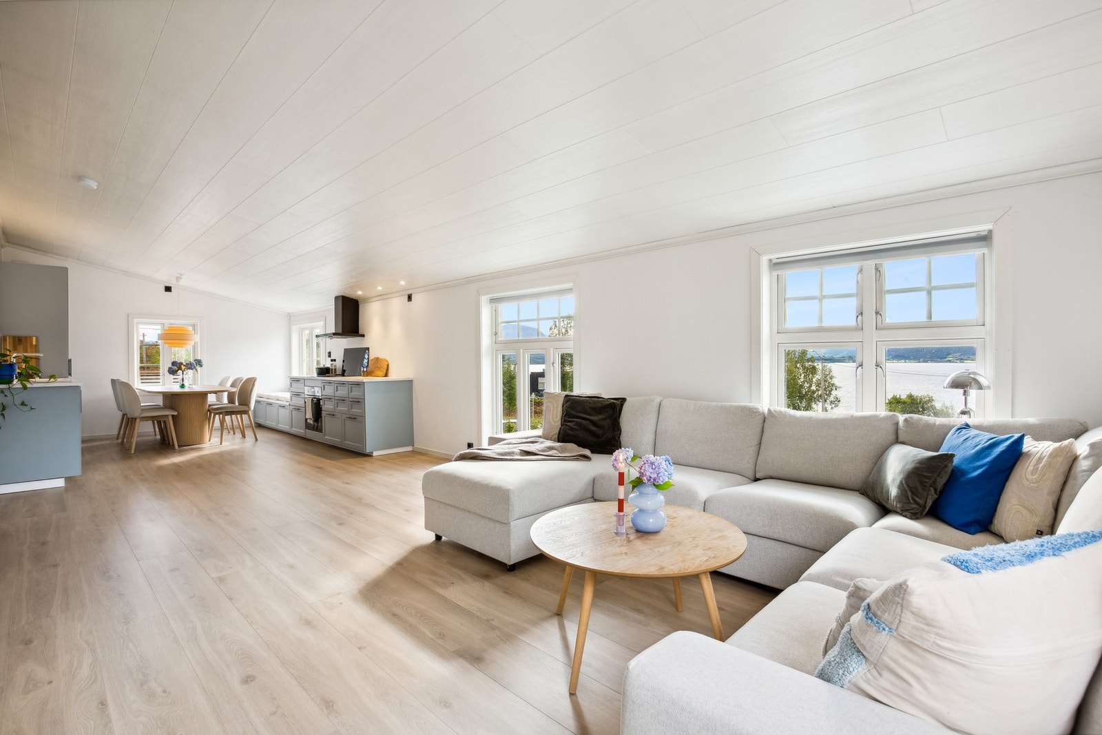 Romslig stue- og kjøkkenløsning Galleribilde