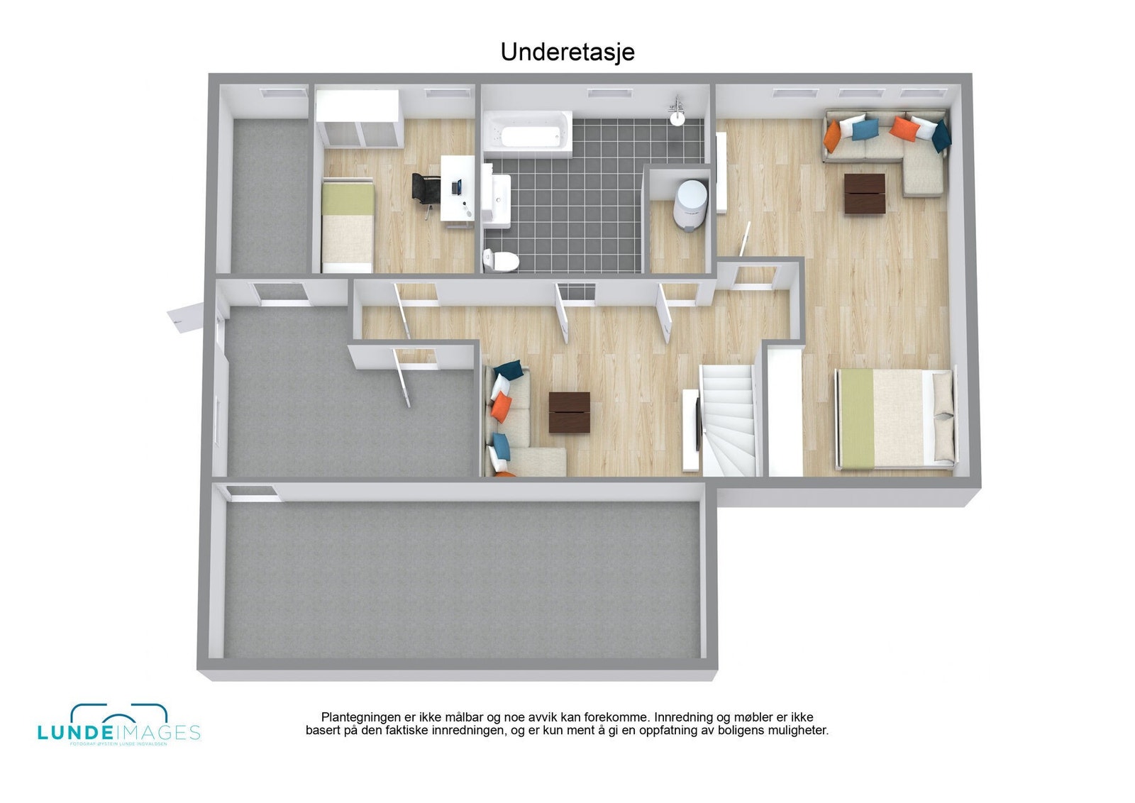 Plantegning kjeller/underetasjer 3D - Ikke målbar Galleribilde