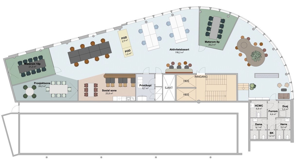 Møbleringsforslag aktivitetsbasert Galleribilde