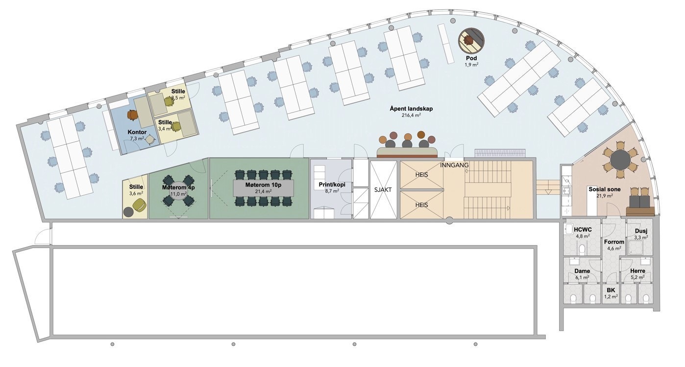 Møbleringsforslag åpent landskap Galleribilde