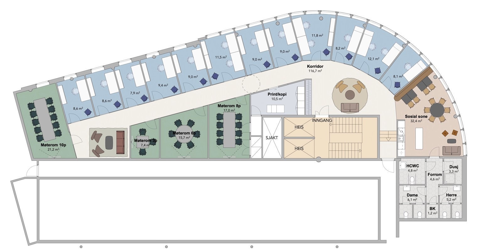 Møbleringsforslag cellekontor Galleribilde