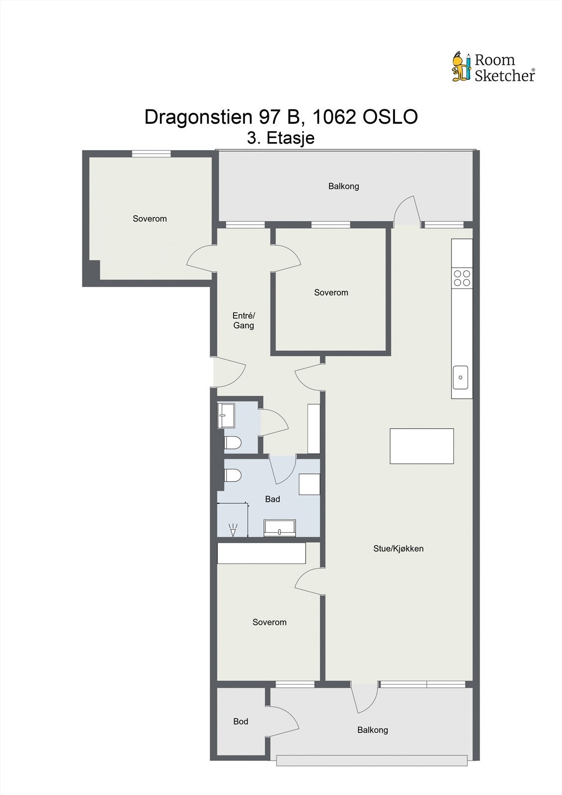 Planskisse - I tillegg disponerer leiligheten en bod på ca 4 m² i kjelleren. Galleribilde