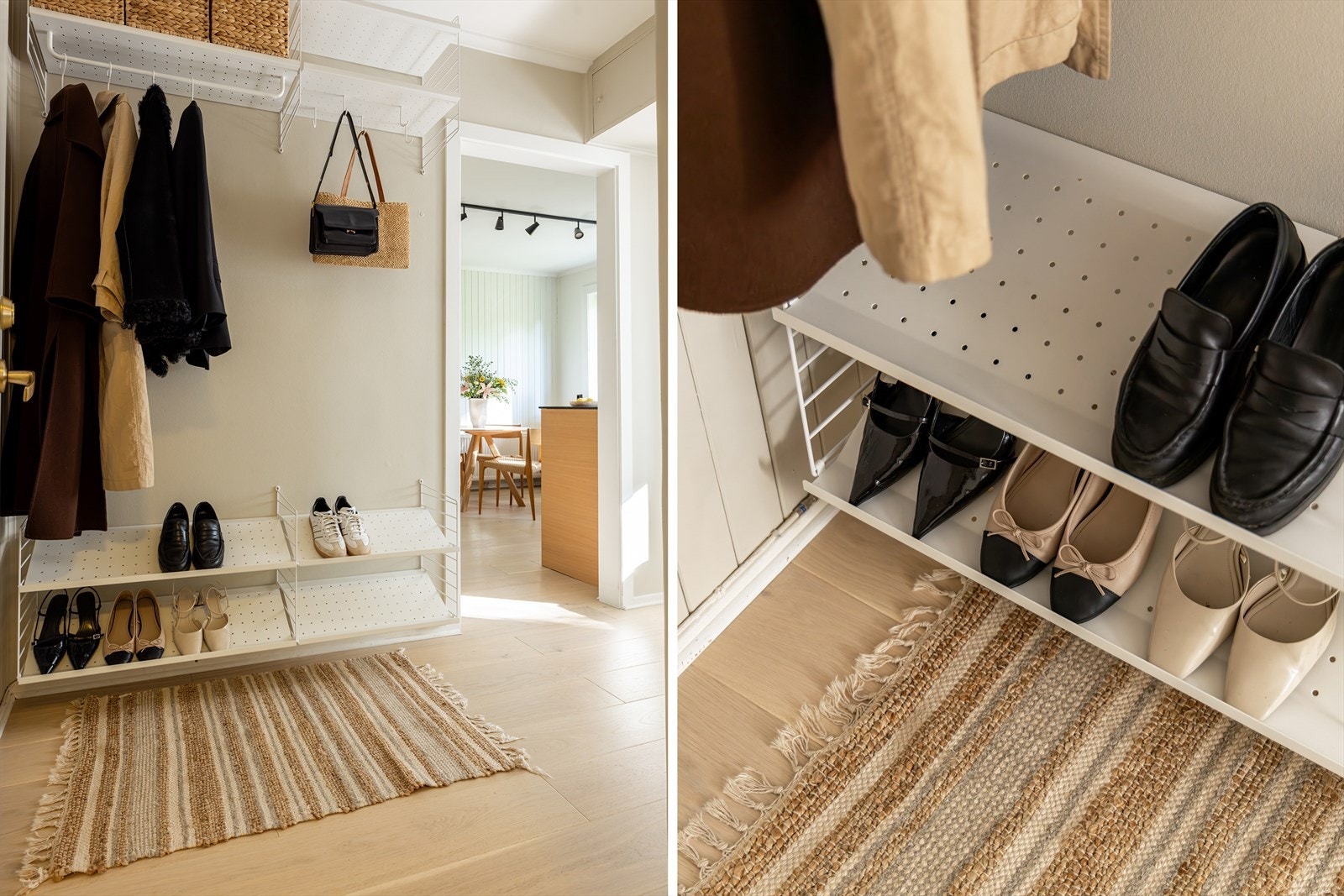 Gulvet er belagt med flott 1-stavs eikeparkett, og veggene er malt i en nøytral farge. Dette gir et solid og godt førsteinntrykk av boligen. Galleribilde