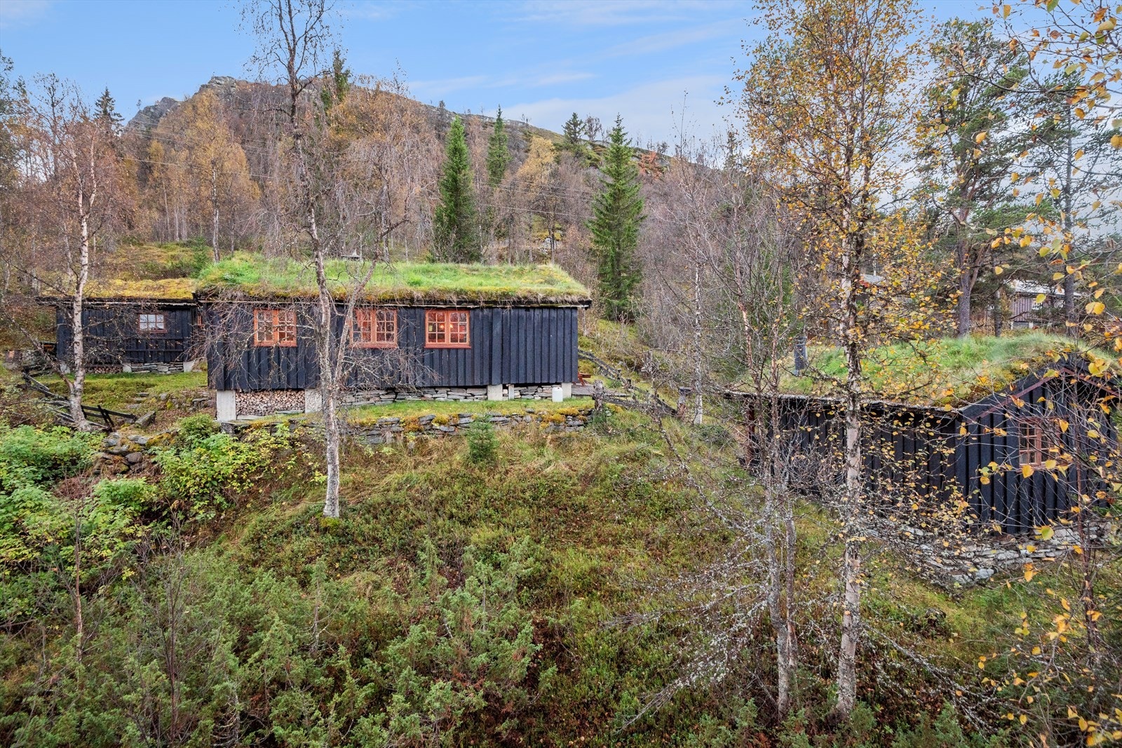 Eiendommen består av tre bygninger, herunder hovedhytte, anneks og uthus. Galleribilde