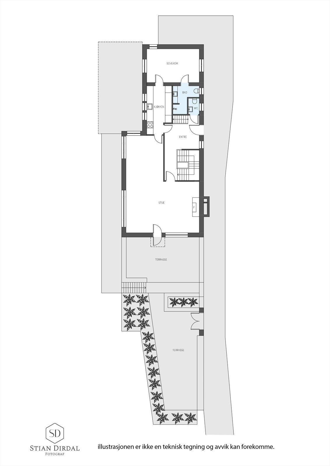 Hovedplan med alt på ett plan. En komplett etasje. Galleribilde