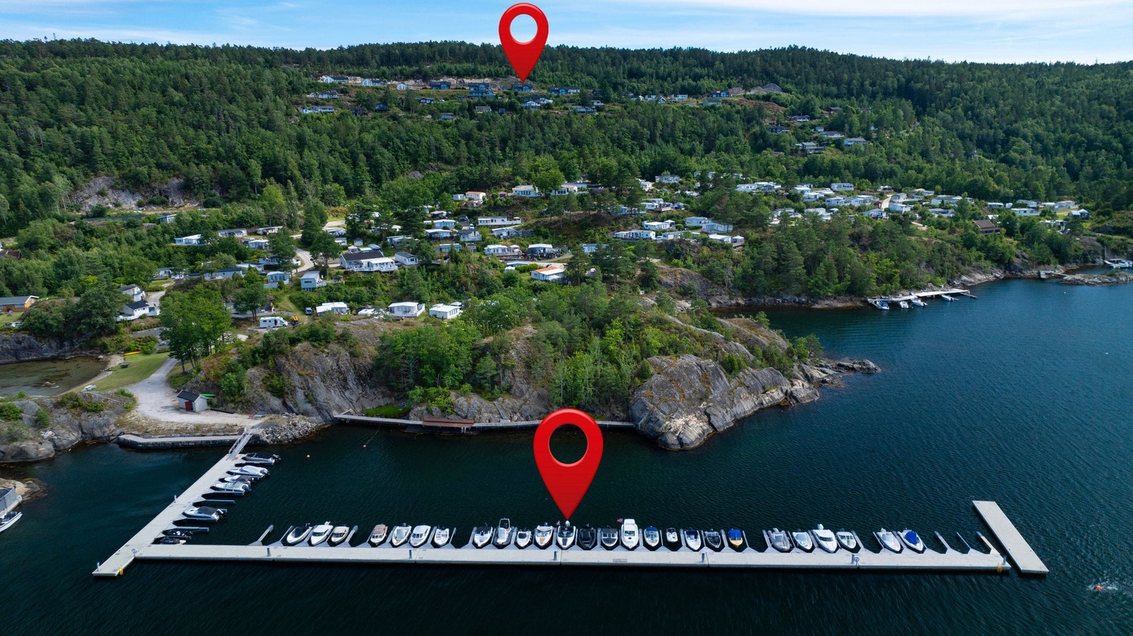 Kort vei til felles strand/badeområde og bryggeanlegg Galleribilde