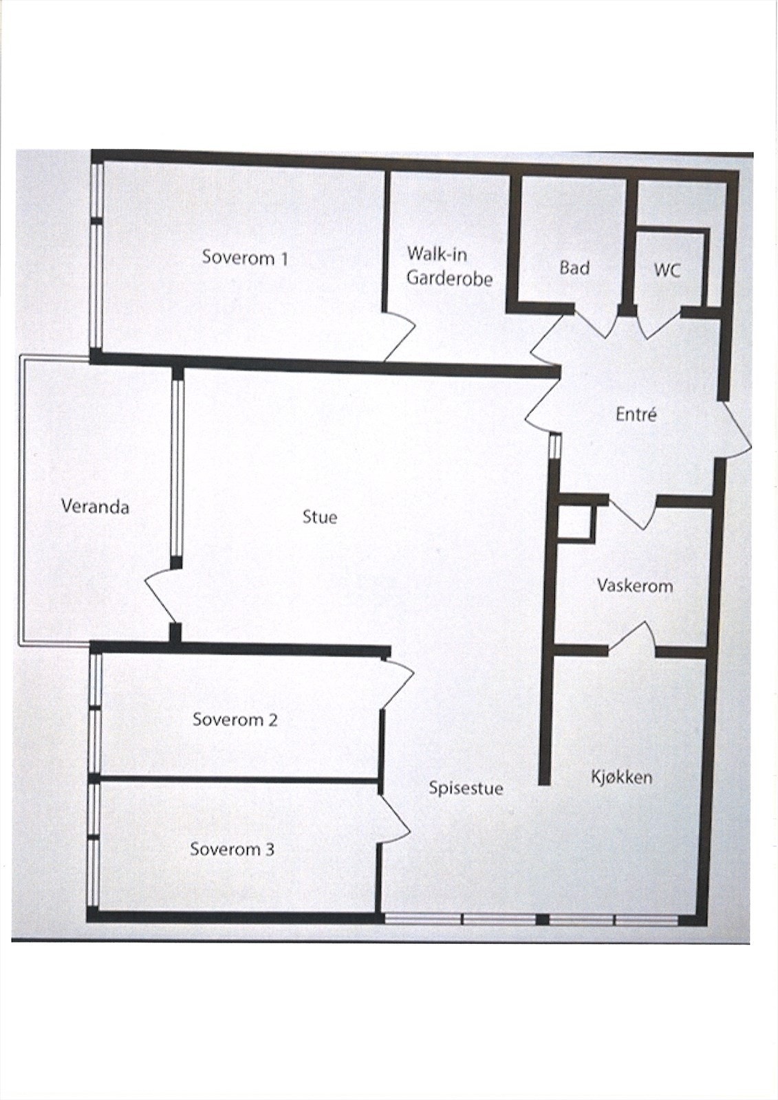 Opprinnelig planskisse med 3 soverom Galleribilde