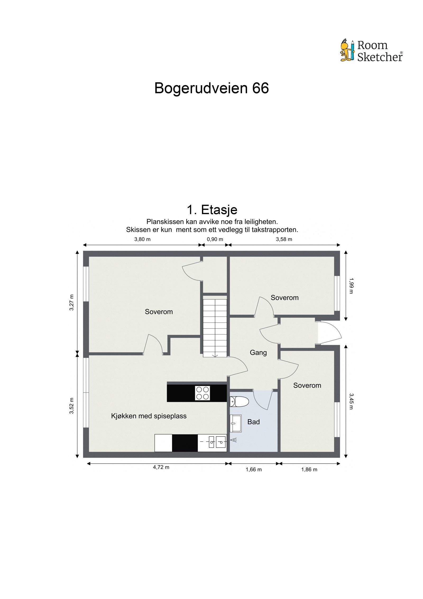 Plantegning med mål for første etasje. Galleribilde