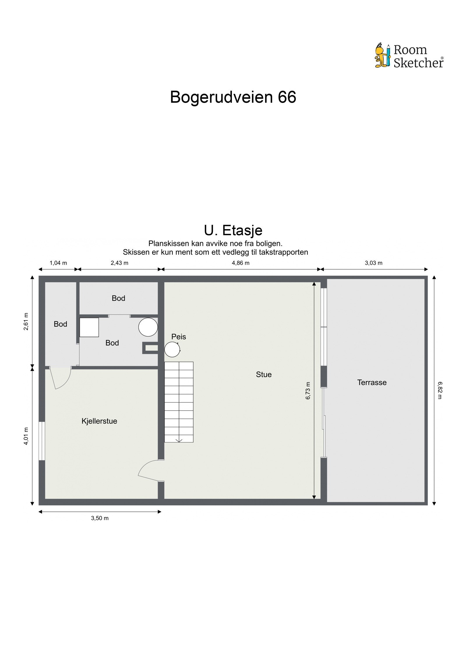 Plantegning med mål underetasje. Galleribilde