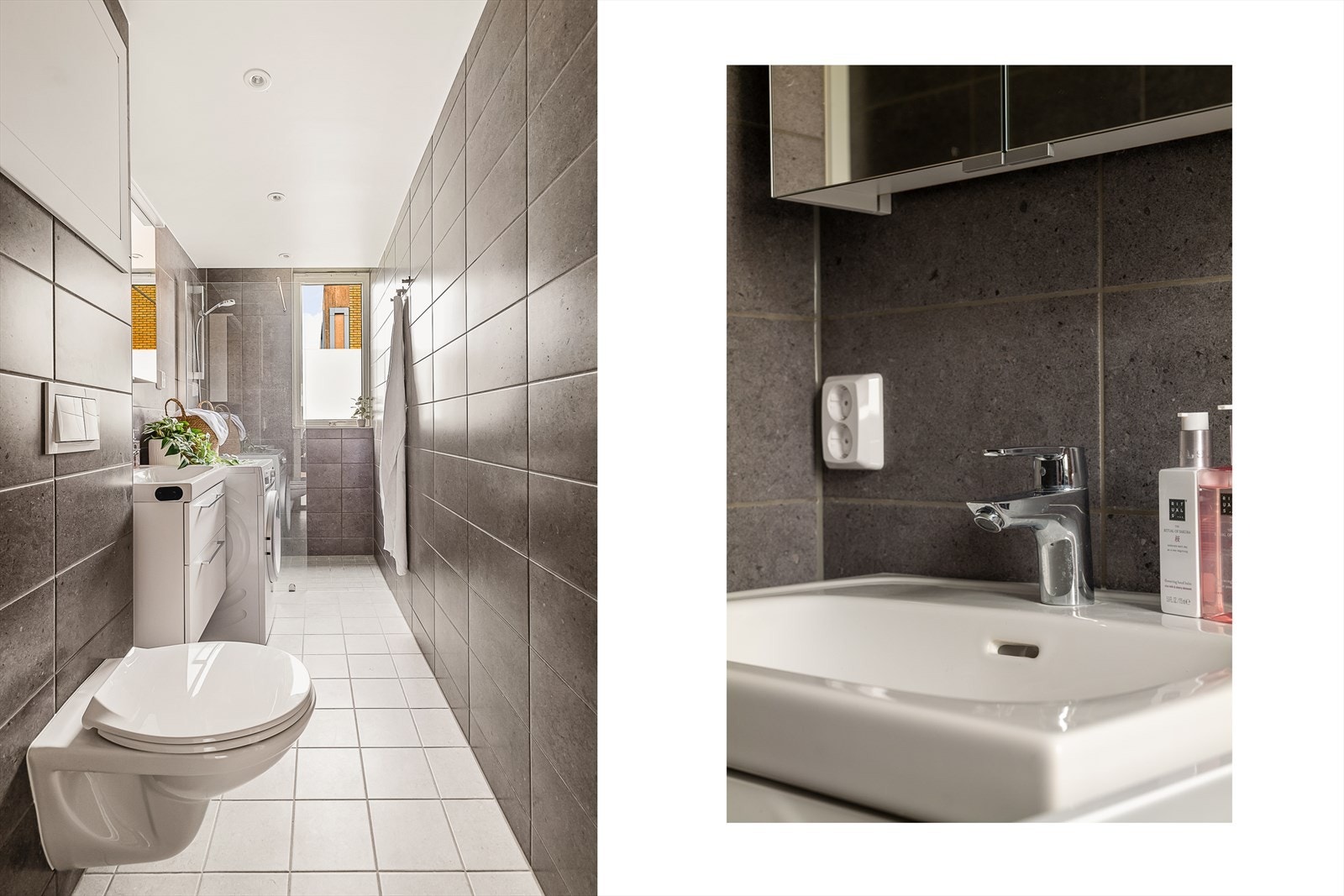 Badet er helfliset og har varme i gulv Galleribilde