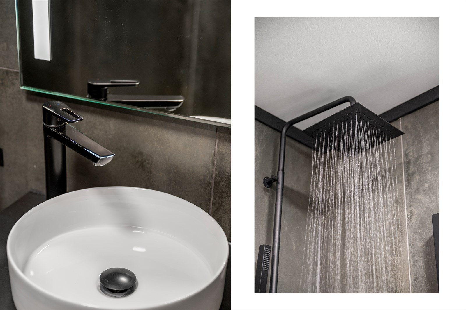 - Badet er innredet med dusjnisje med glassvegger, toalett og innredning med toppmontert servant. Merk at det er opplegg for vaskemaskin på badet - Galleribilde