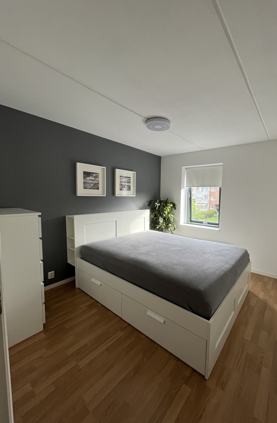 Lyst og romslig soverom med dobbeltseng og garderobe. Galleribilde