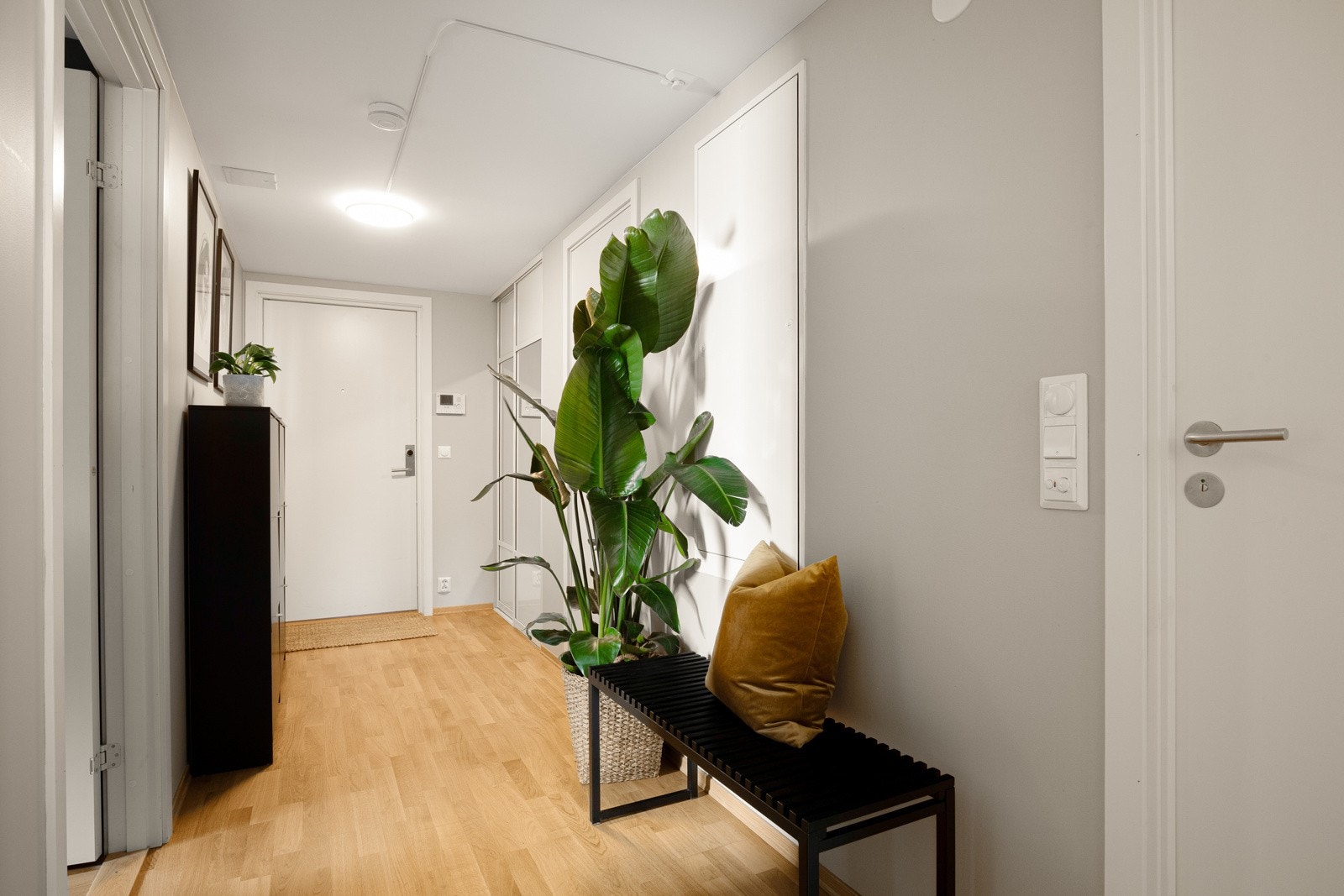 Gangen fungerer som et praktisk bindeledd mellom rommene i leiligheten. Galleribilde