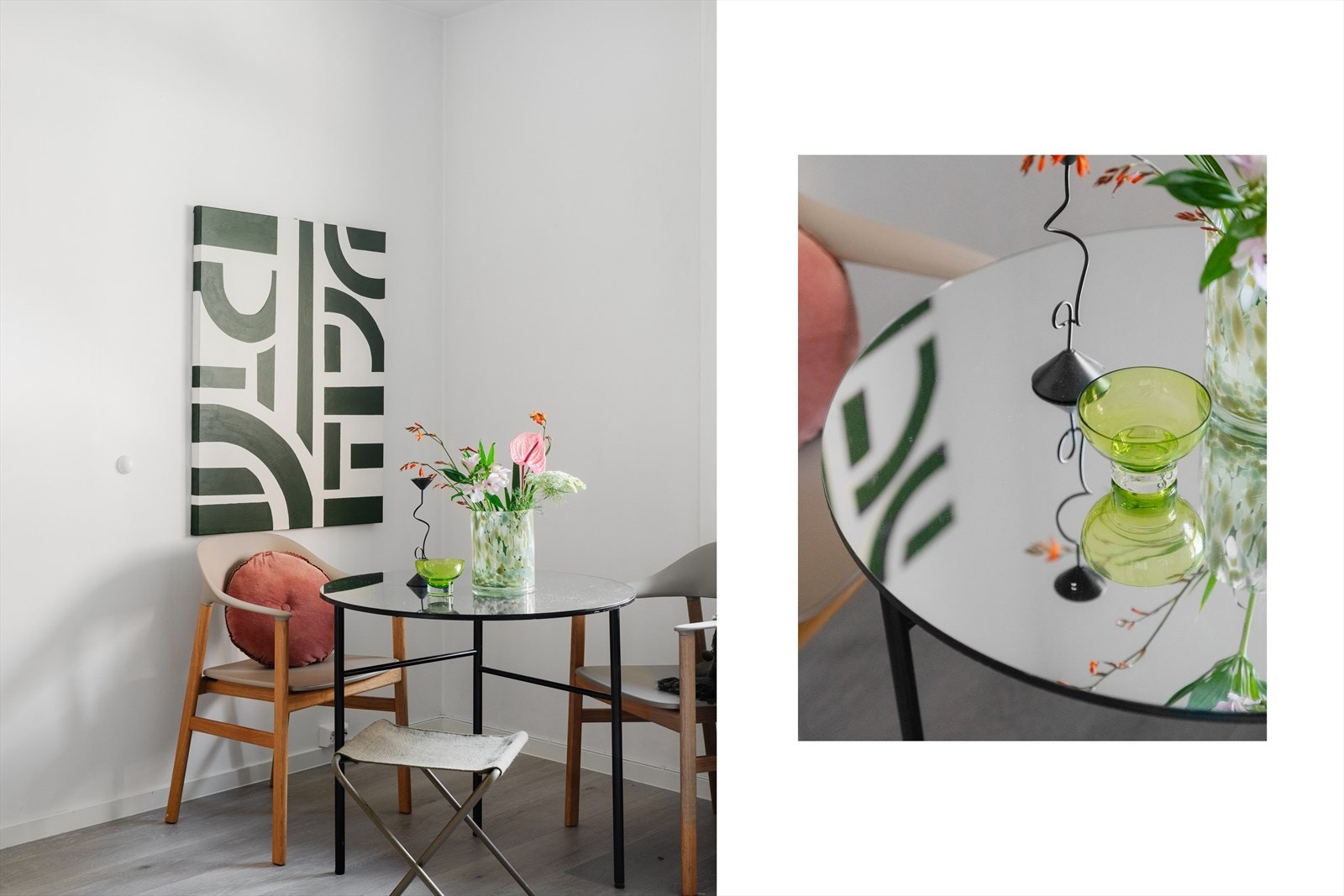 Spisebordet finner sin naturlige plass i hjørnet. Galleribilde