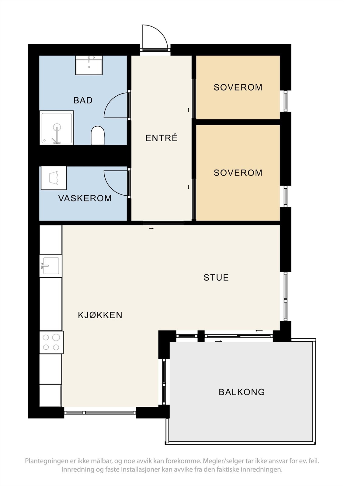 Alternativ plantegning (det gjøres spesielt oppmerksom på at det kun er ett soverom per d.d.). Galleribilde