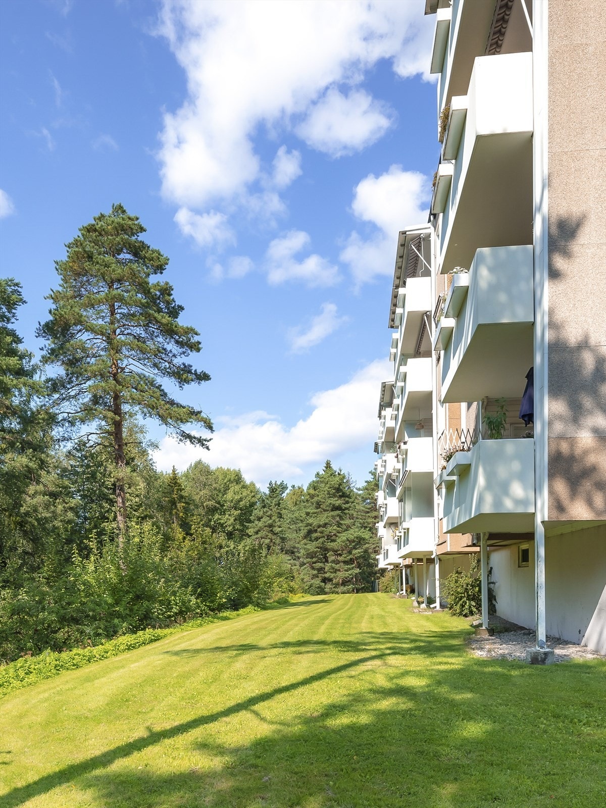 Velholdt boligblokk med grønne fellesområder. Galleribilde