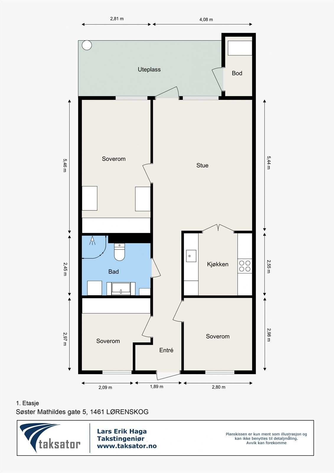 Plantegning. I tillegg disponerer boligen garasjeplass med EL samt to boder på totalt 6 m2. Galleribilde