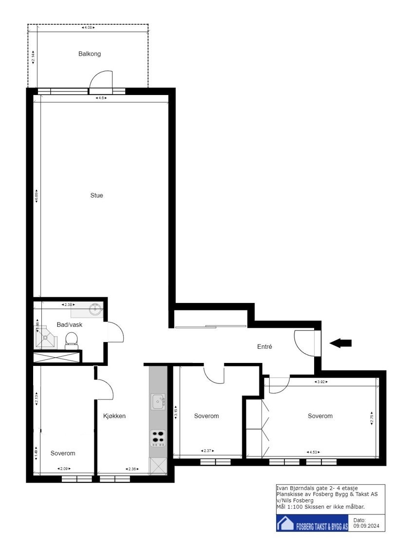 Alternativ plantegning hvor soverom 3 er utvidet. Galleribilde