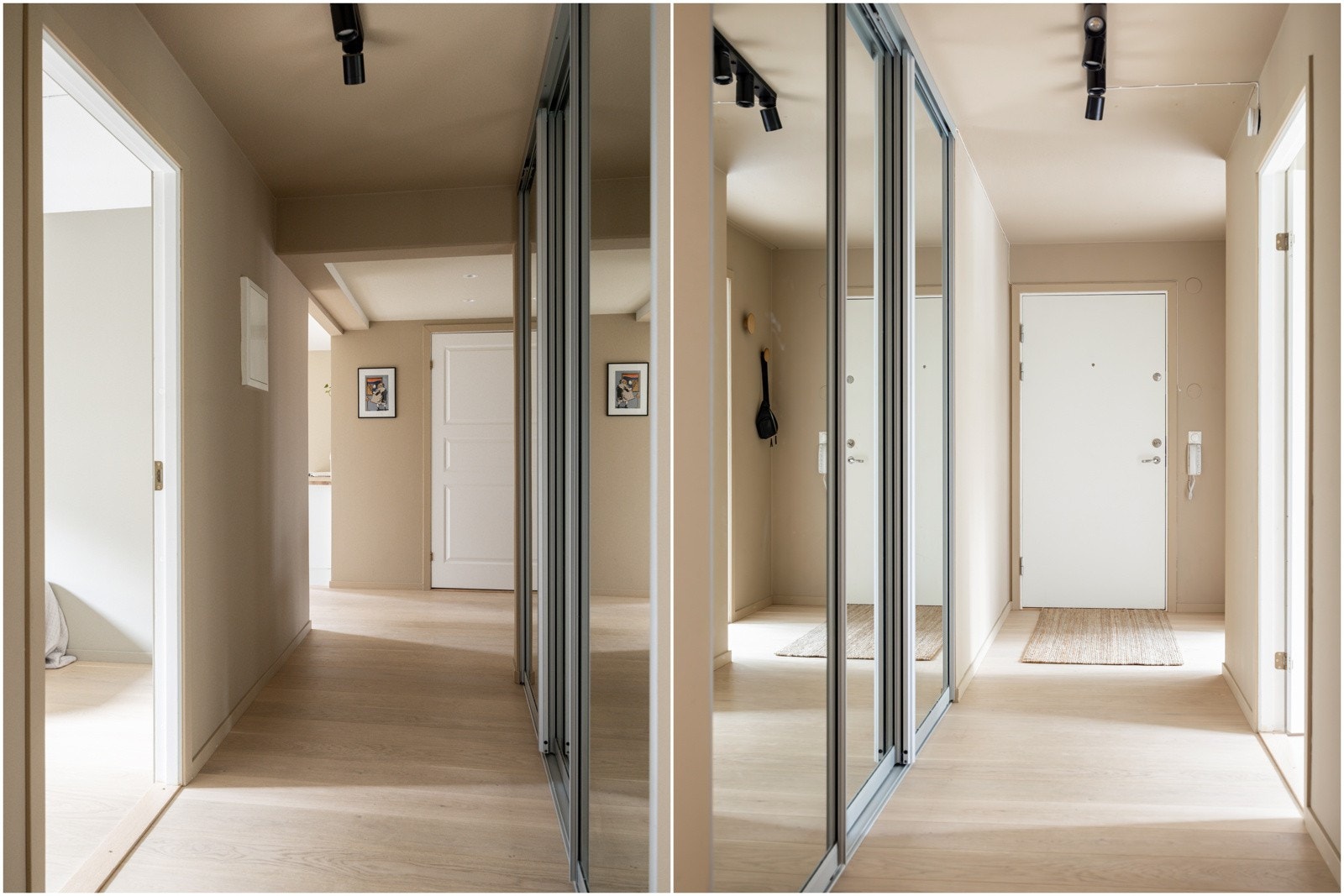 Entré. Stor skyvedørsgarderobe med speilfronter. Galleribilde