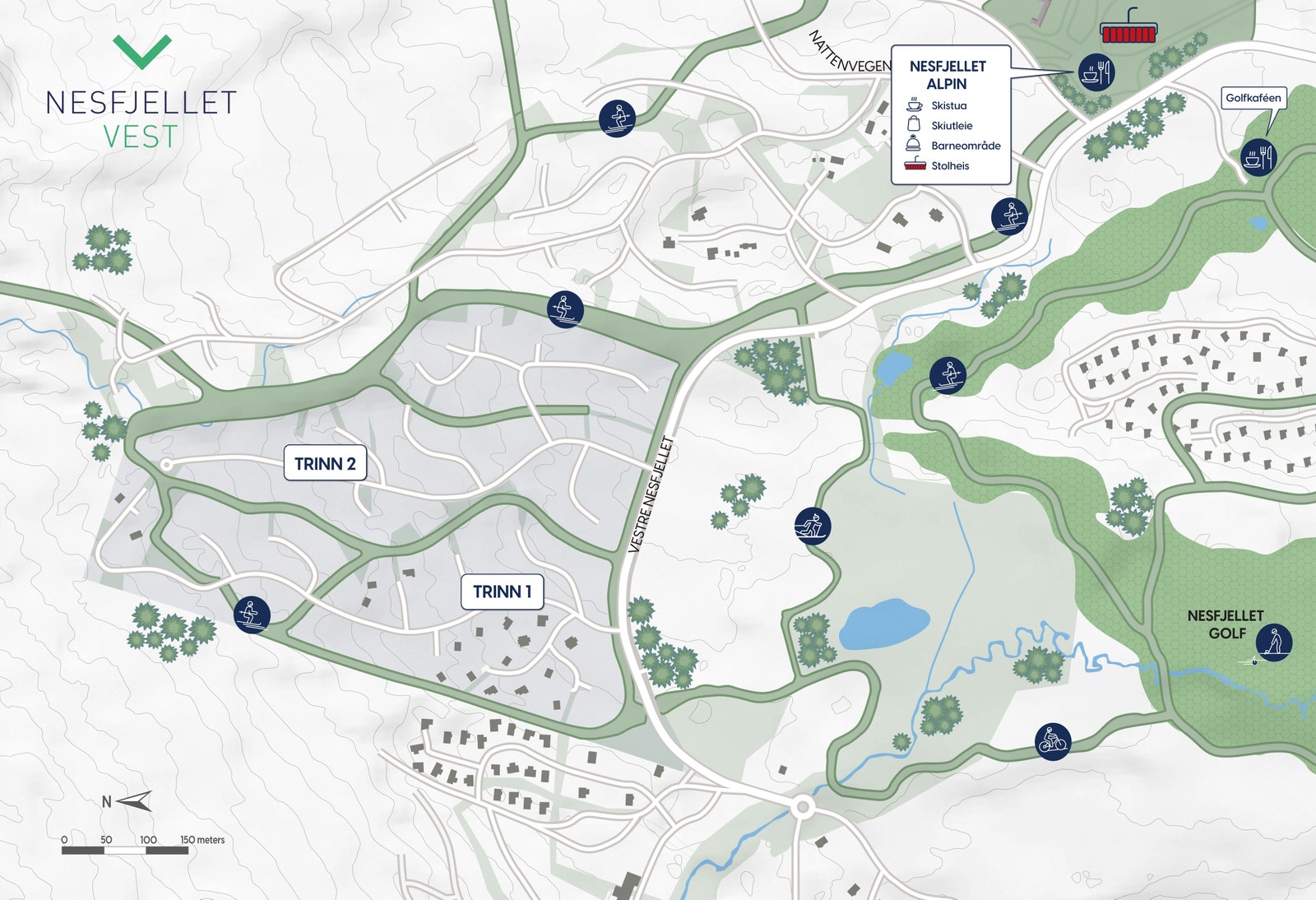 Nesfjellet Vest ligger i midten av aktivitetene - Her ligger du både nær Nesfjellet Alpin og Nesfjellet Golf, samt sykkelstier og langrennsspor Galleribilde
