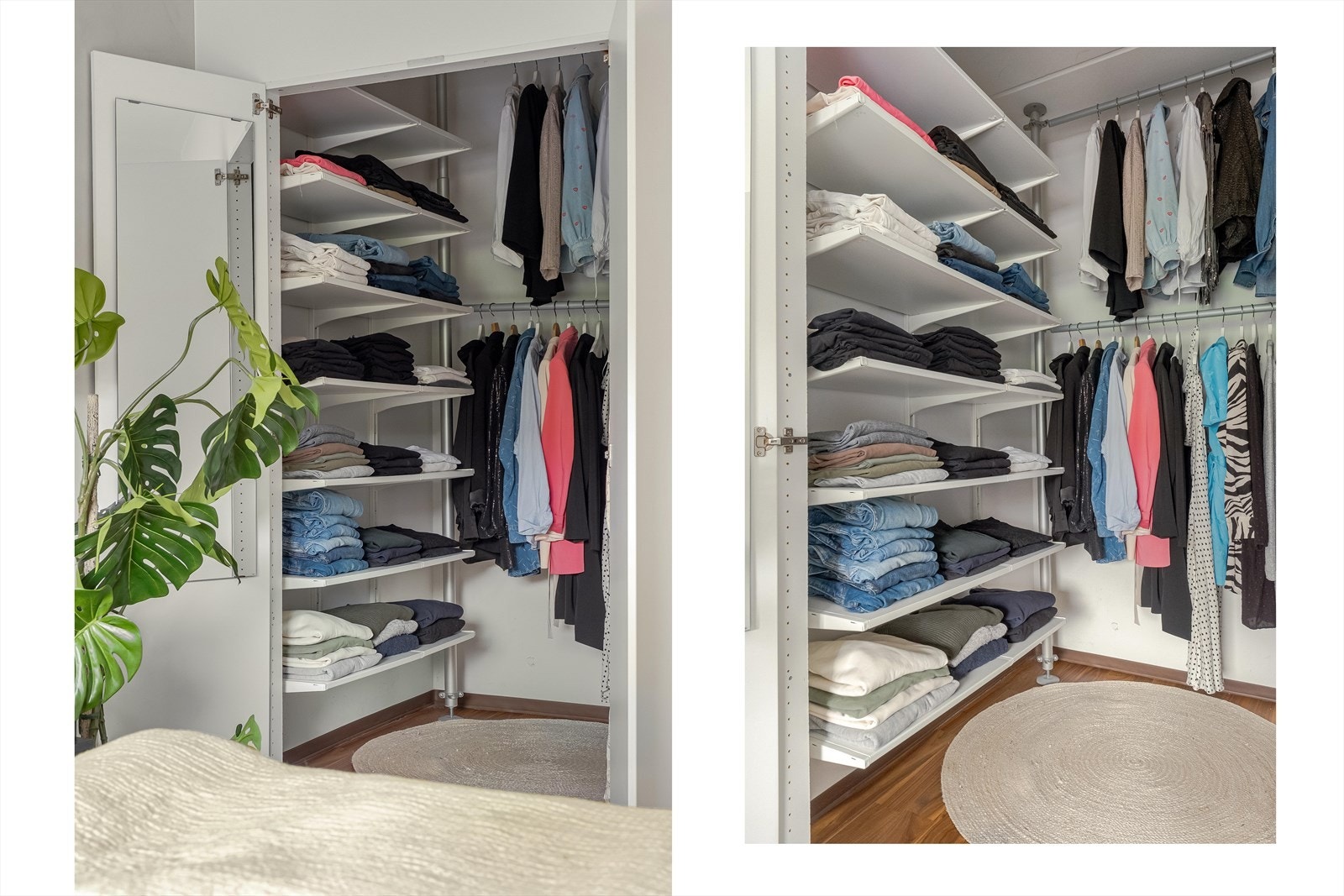 Det er et stort walkin-closet på soverommet. Galleribilde