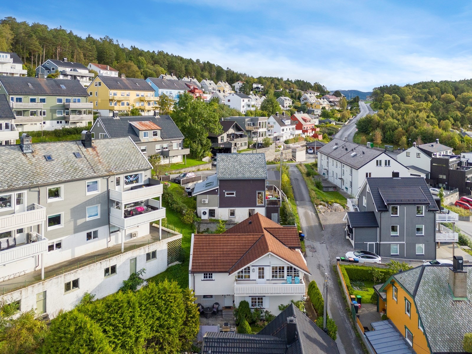 Dronebilde av fasade og nærområde Galleribilde