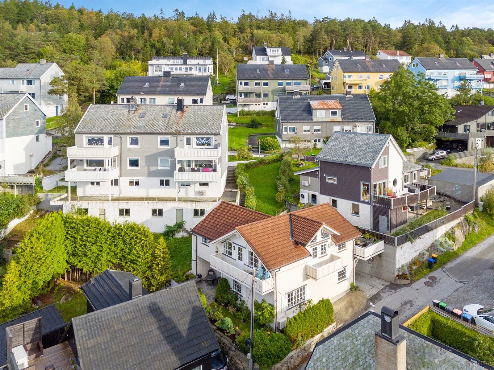 Dronebilde av fasade og nærområde Galleribilde