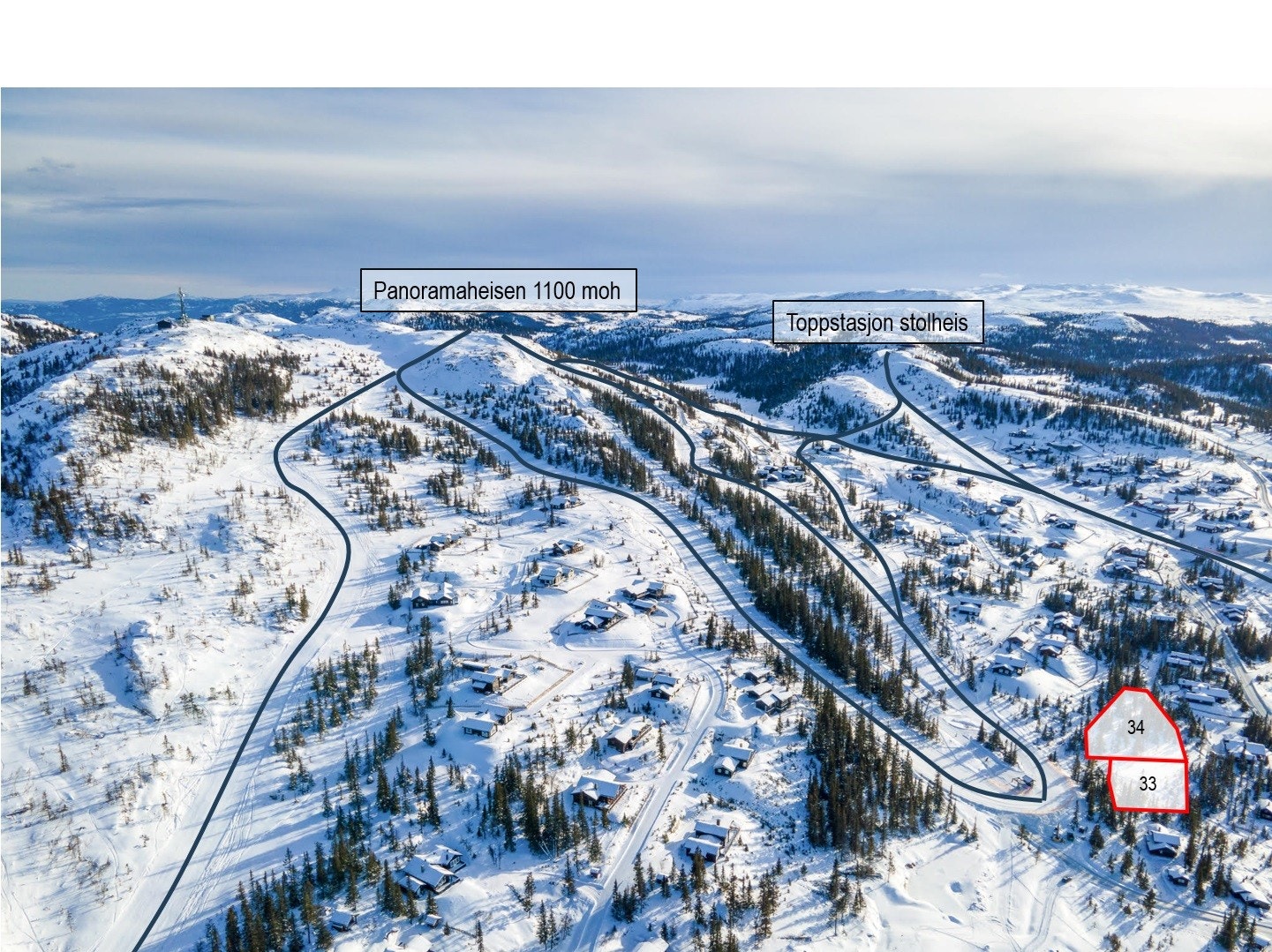 To tomter ski inn/ut til Panoramaheisen som går opp til 1100 moh. Galleribilde