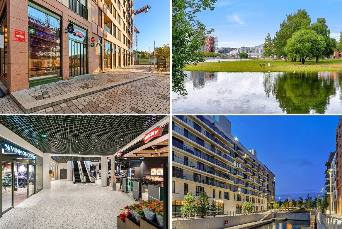Innendørs adkomst via kjelleren i bygget til nærsenter med Meny dagligvare, Apotek1 og Vinmonopolet. Middelalderparken som nærmeste nabo. Galleribilde
