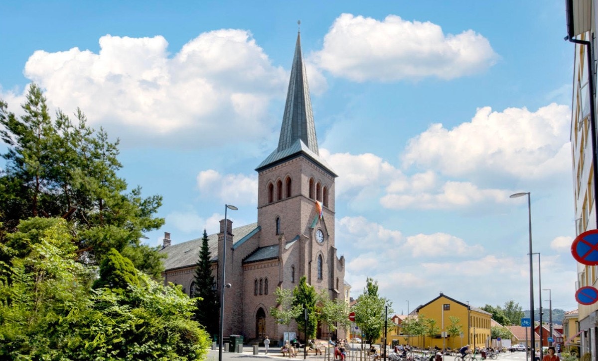 Kampen kirke ligger rett i nærhet til boligen Galleribilde
