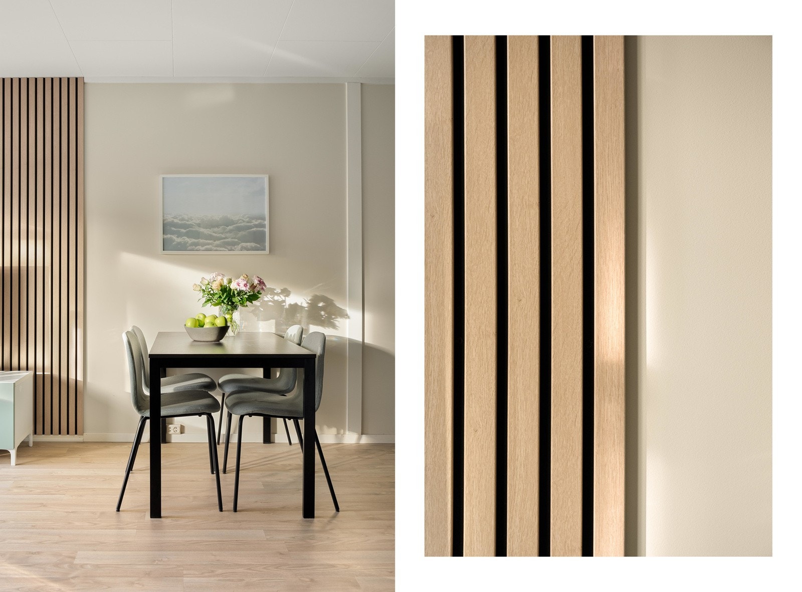 Spileveggen bidrar til å forsterke opplevelsen av ulike soner i stua. Galleribilde