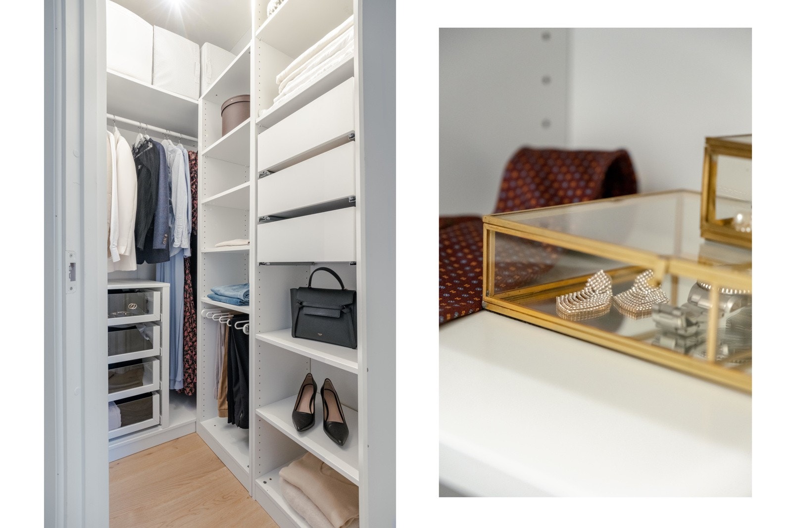 I forbindelse med oppussingen av kjøkkenet ble det etablert en innvendig bod. Her har dagens eier innredet som walk-in-garderobe, som du er så heldig å kunne overta. Galleribilde