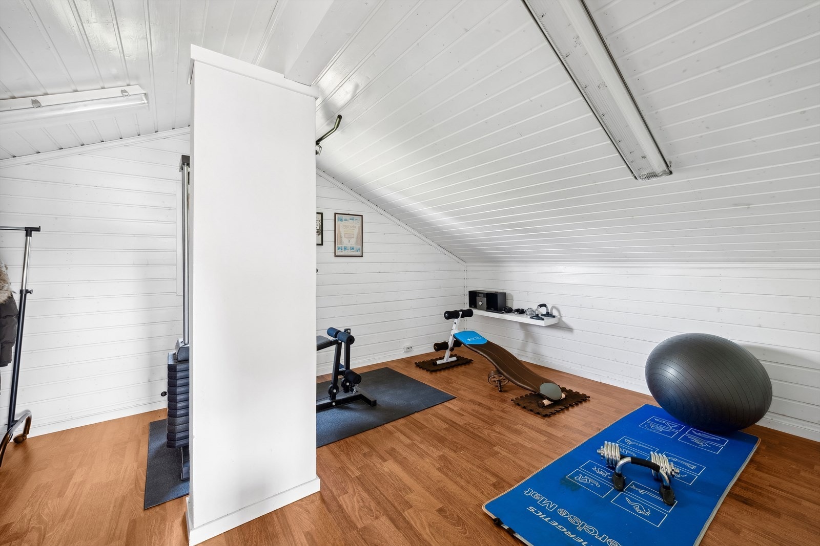 Tilleggsdel: loft i garasjen er innredet som trimrom. Galleribilde