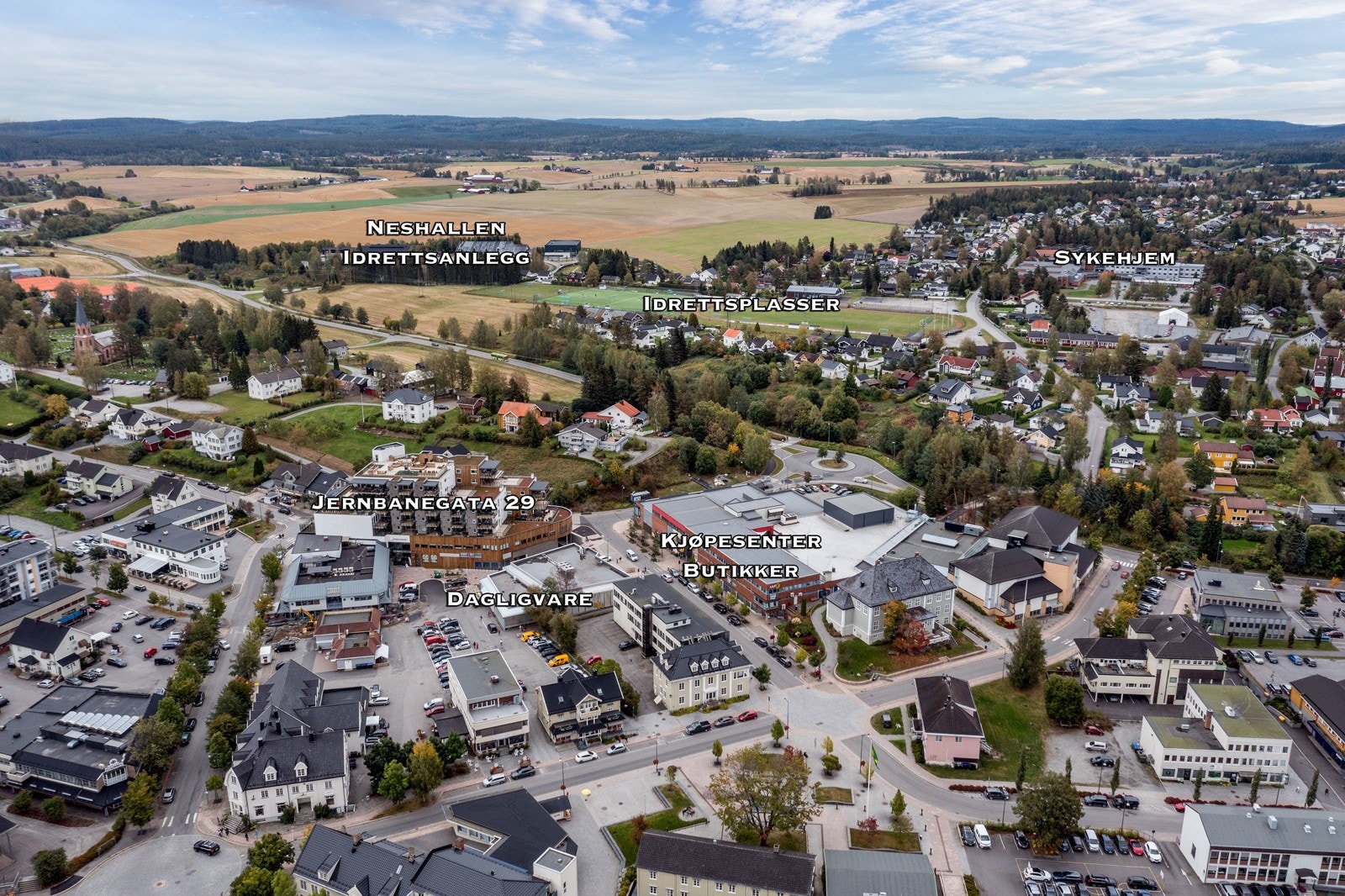 Dronebilde over nærområdet. Galleribilde