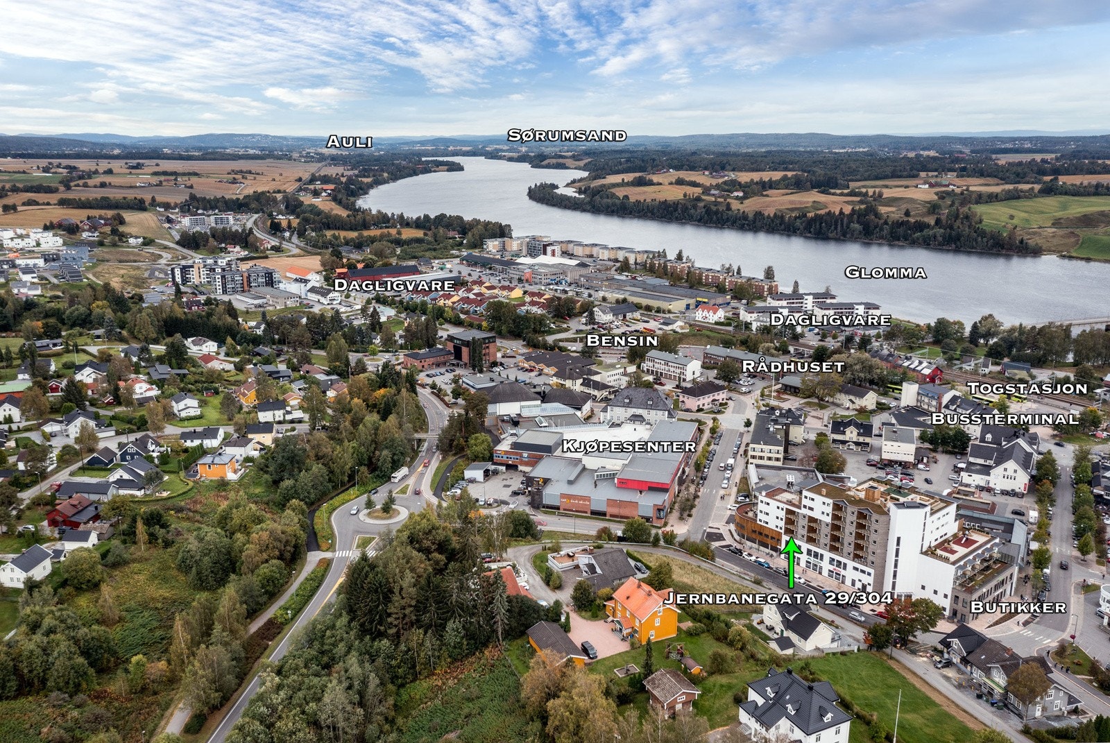 Dronebilde over nærområdet. Galleribilde