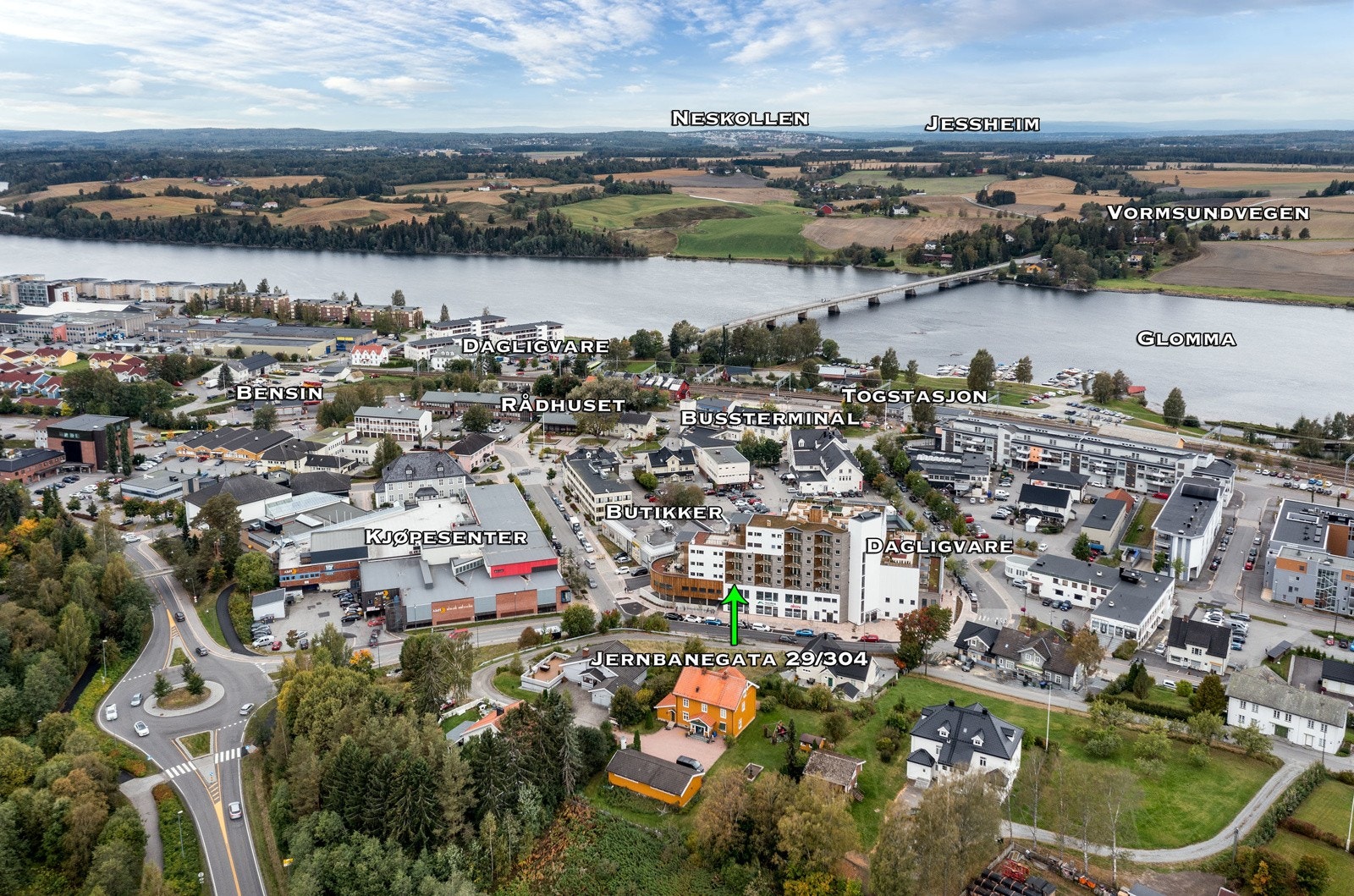 Dronebilde over nærområdet. Galleribilde