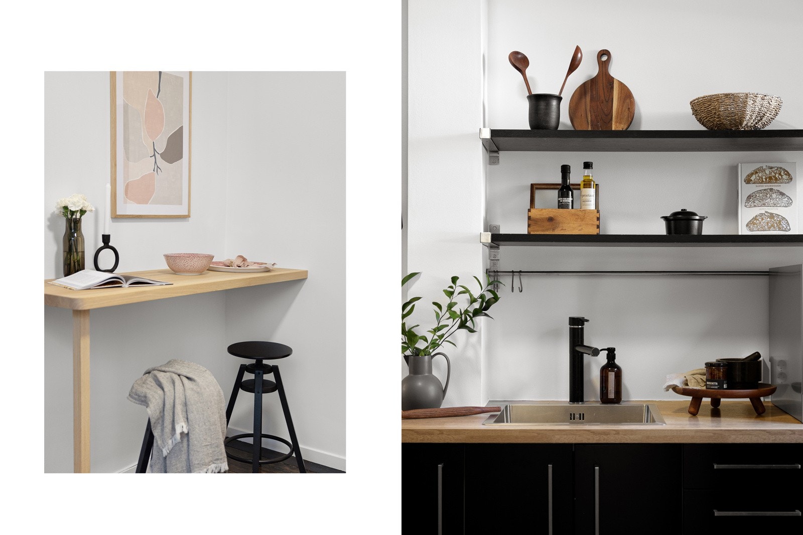 Benkeplaten er laminert og har en nedfelt stålkum med et elegant ett-greps armatur i sort. Galleribilde