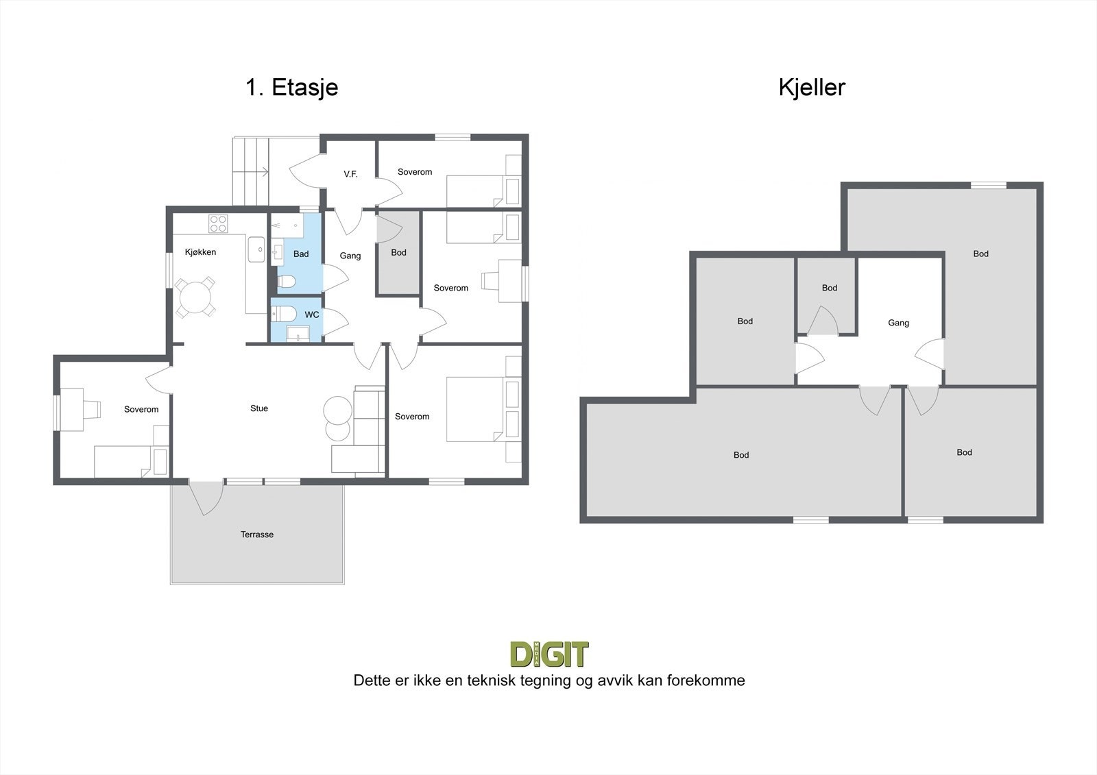 Plantegning 1. etasje og kjeller - 2D Galleribilde