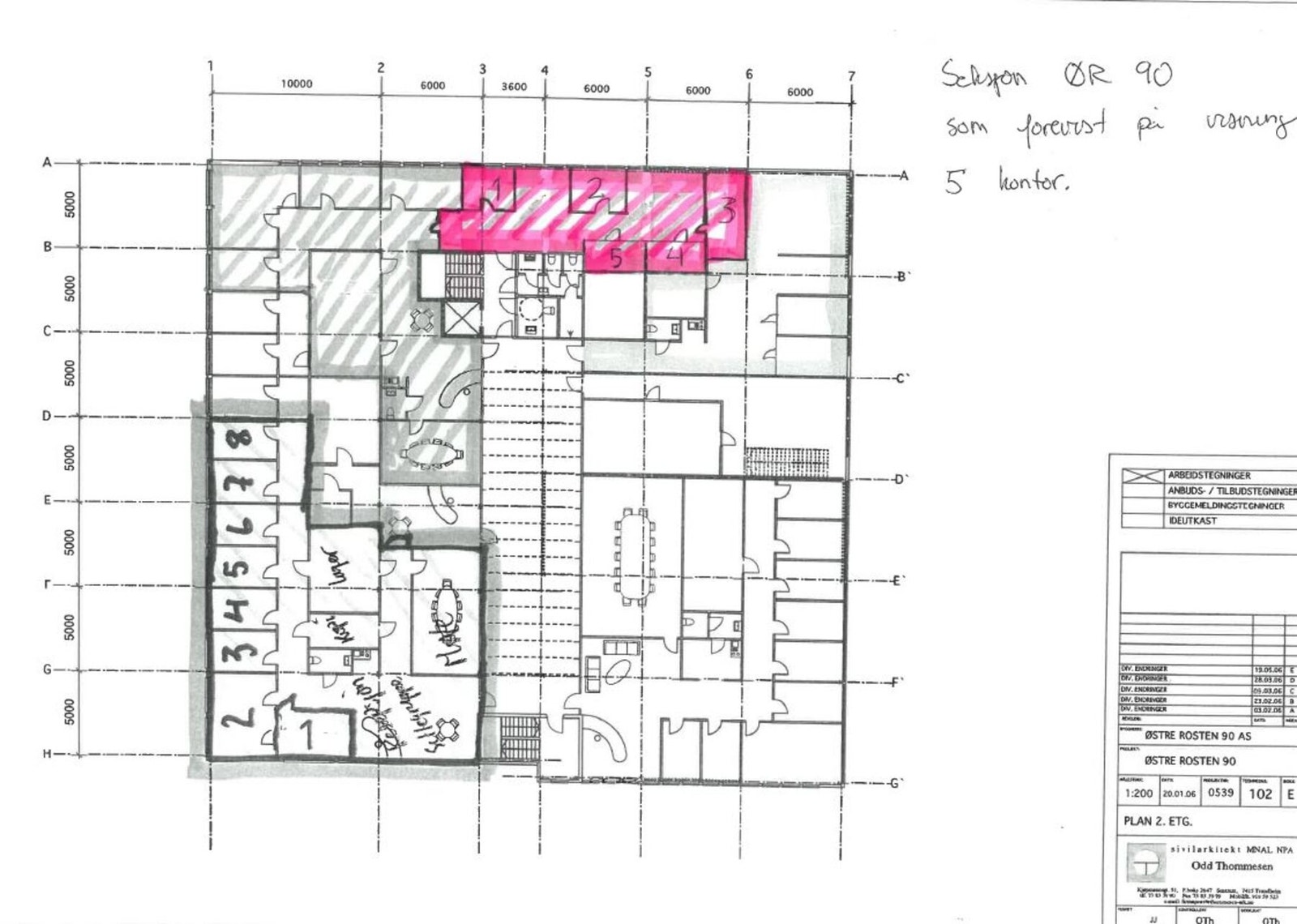 Plantegning. Rosa areal er ledig areal Galleribilde