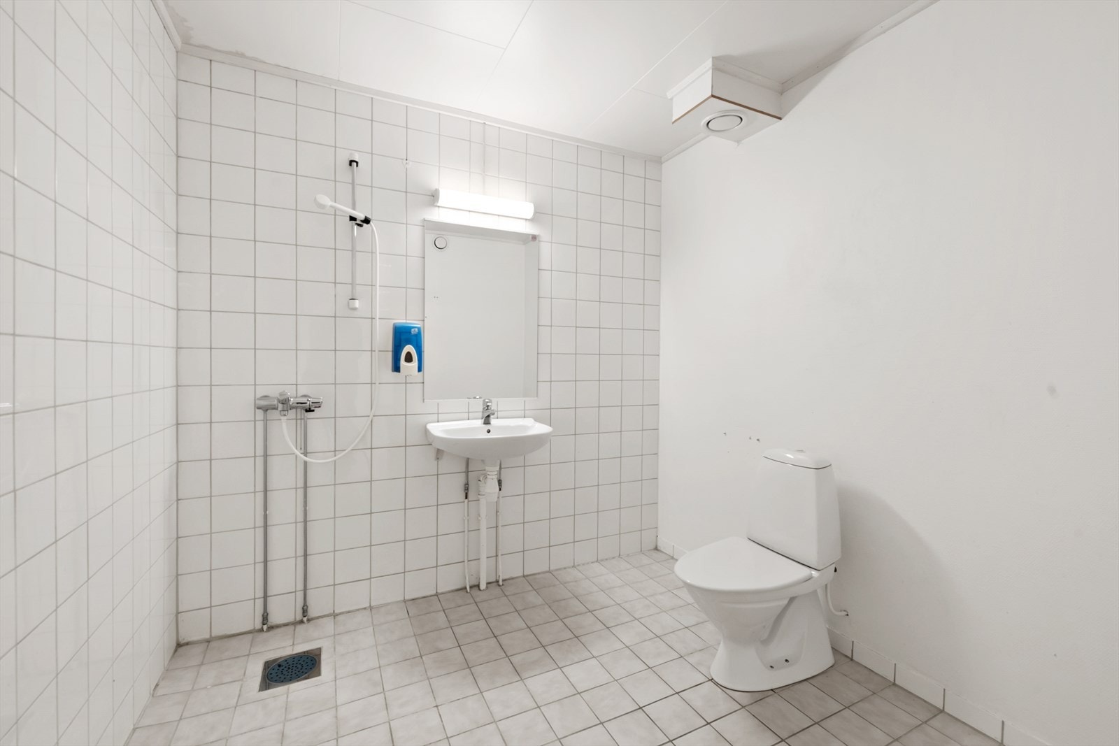 Sanitærrom med wc, vask og dusjoppheng Galleribilde