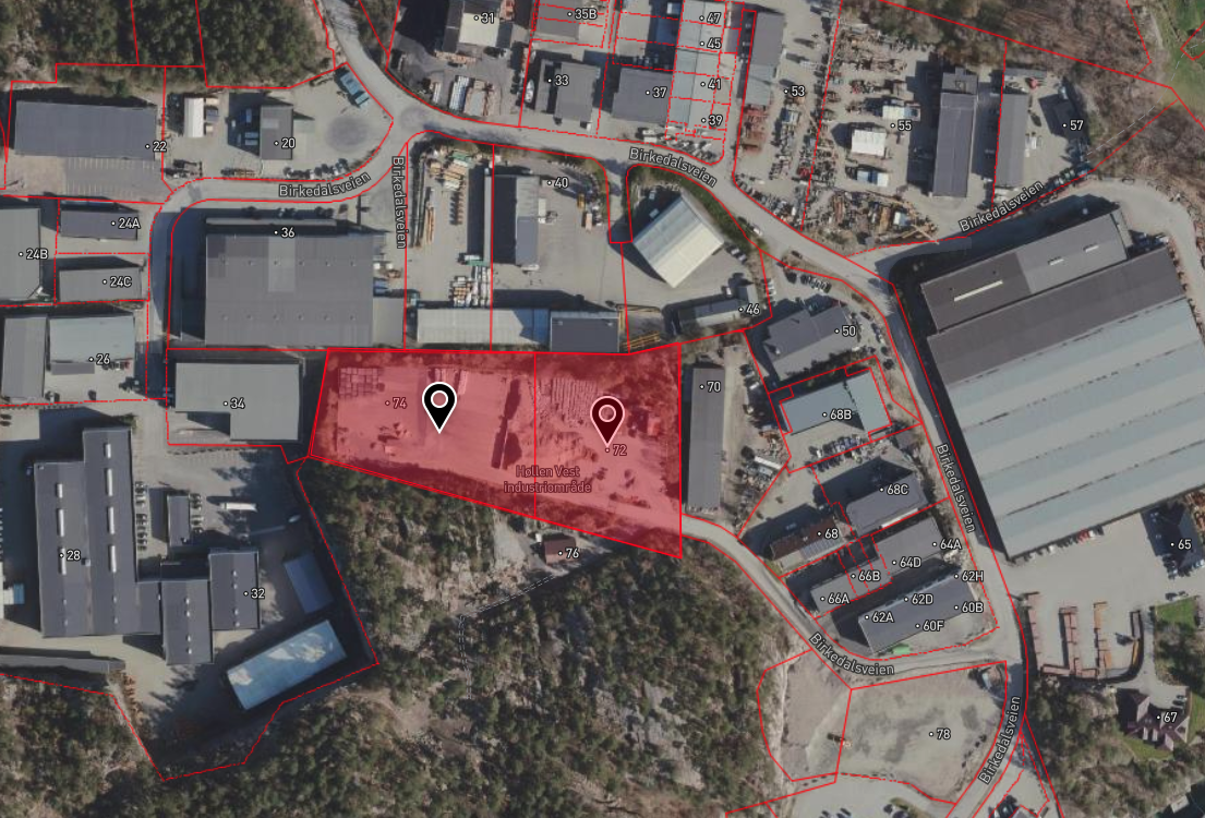 Flyfoto med eiendomsgrenser Galleribilde