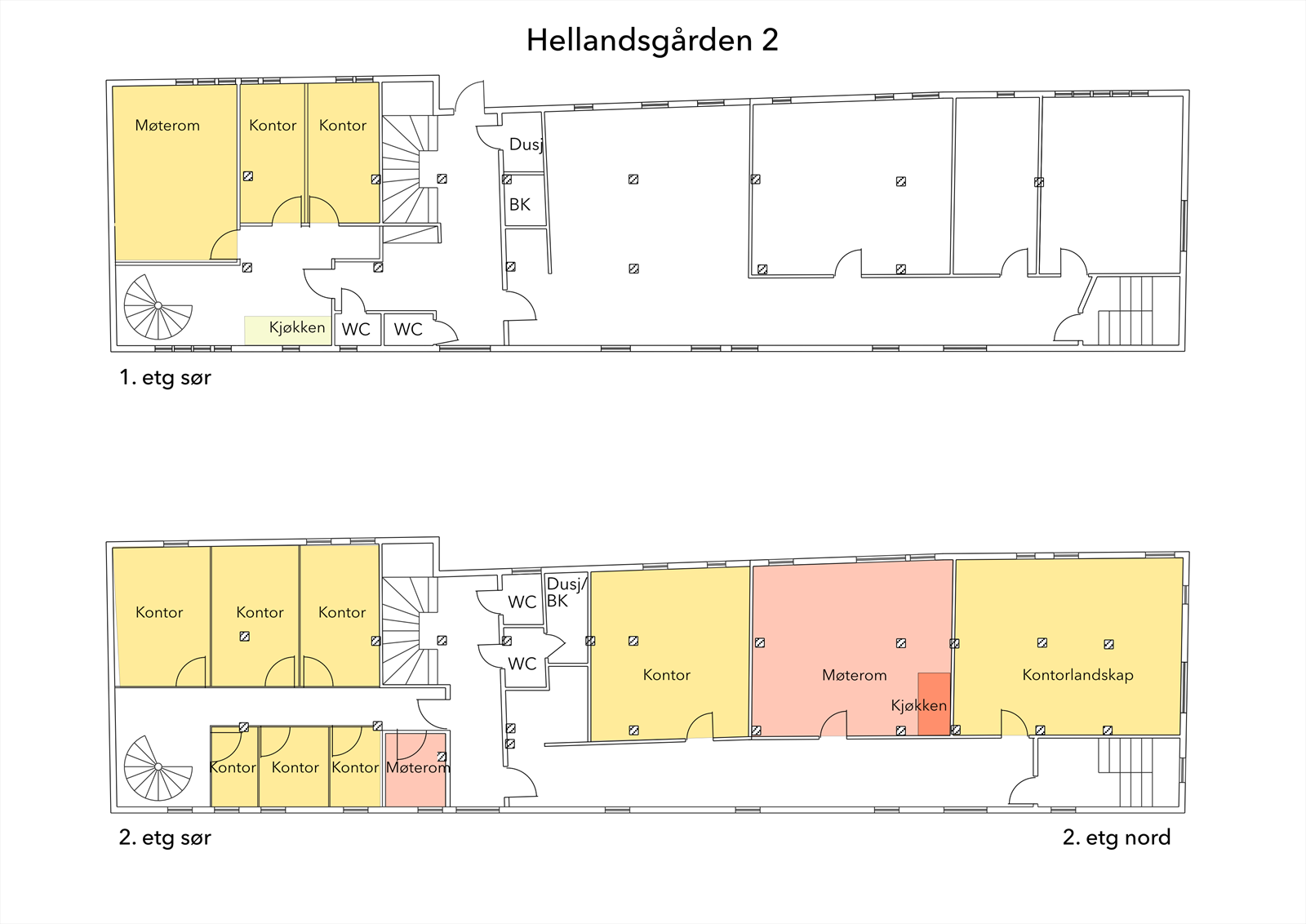 Plantegning Hellandsgården 2 - 1. og 2. etg.