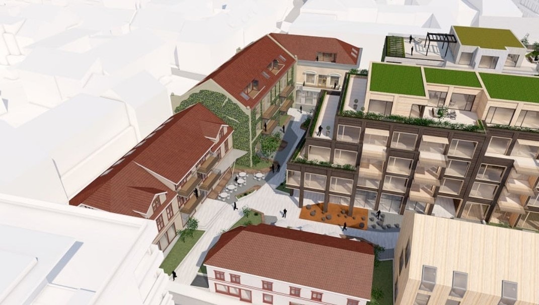 Oversiktsbilde Storgaten 28, sees nærmest til venstre i bildet. Galleribilde